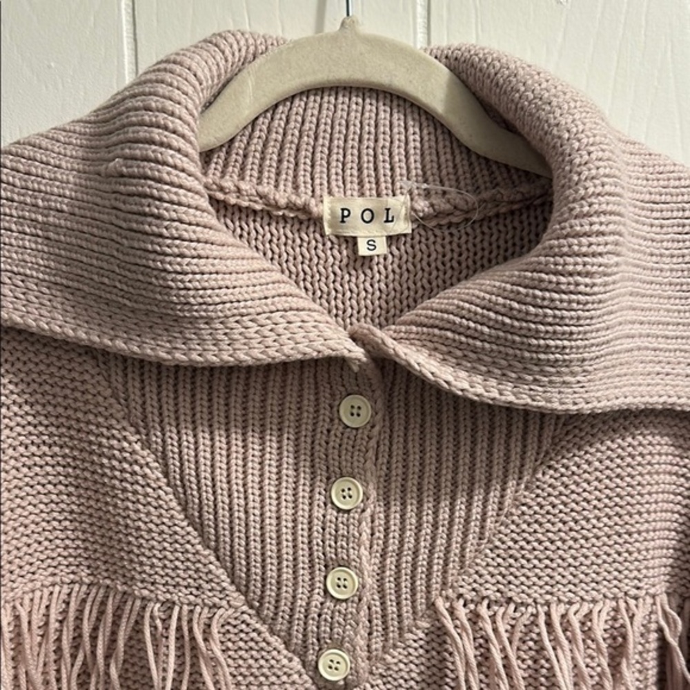 POL Pink Cardigan with Wide Collar and Ribbed Knit Pattern